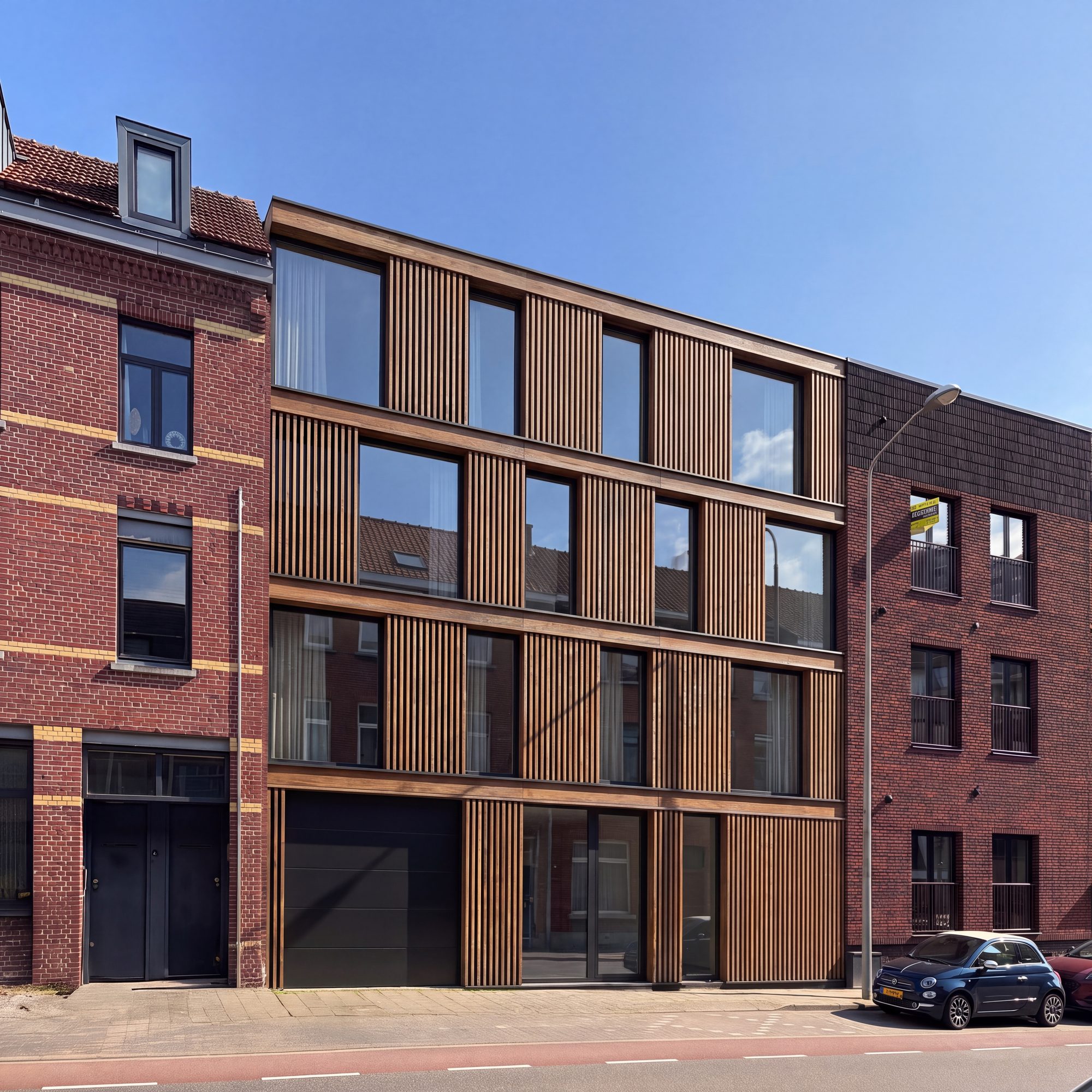 Voorgevel van Valkenburgerweg 15 in Heerlen, met zes appartementen op drie verdiepingen